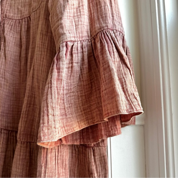 Faherty Kasey Dream Cotton Gauze Tiered Mini Dress Sunwashed Dusty Rose Size L - Picture 5 of 8